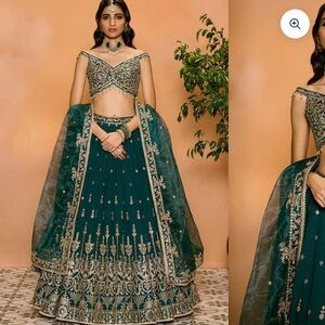 Teal green embroidered lehenga lashkaraa